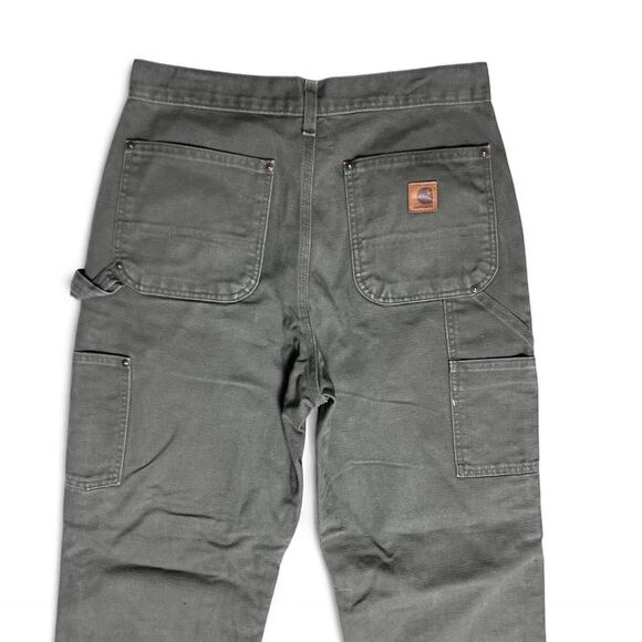 Carhartt B136 Moss Green Double Knee Workwear Carpenter Dungaree Pants 32 - Picture 3 of 5